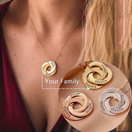 Colliers personnalisés en acier inoxydable avec nom en cercle Collier pendentif gravé personnalisé Bijoux Cadeau d'anniversaire de Saint-Valentin