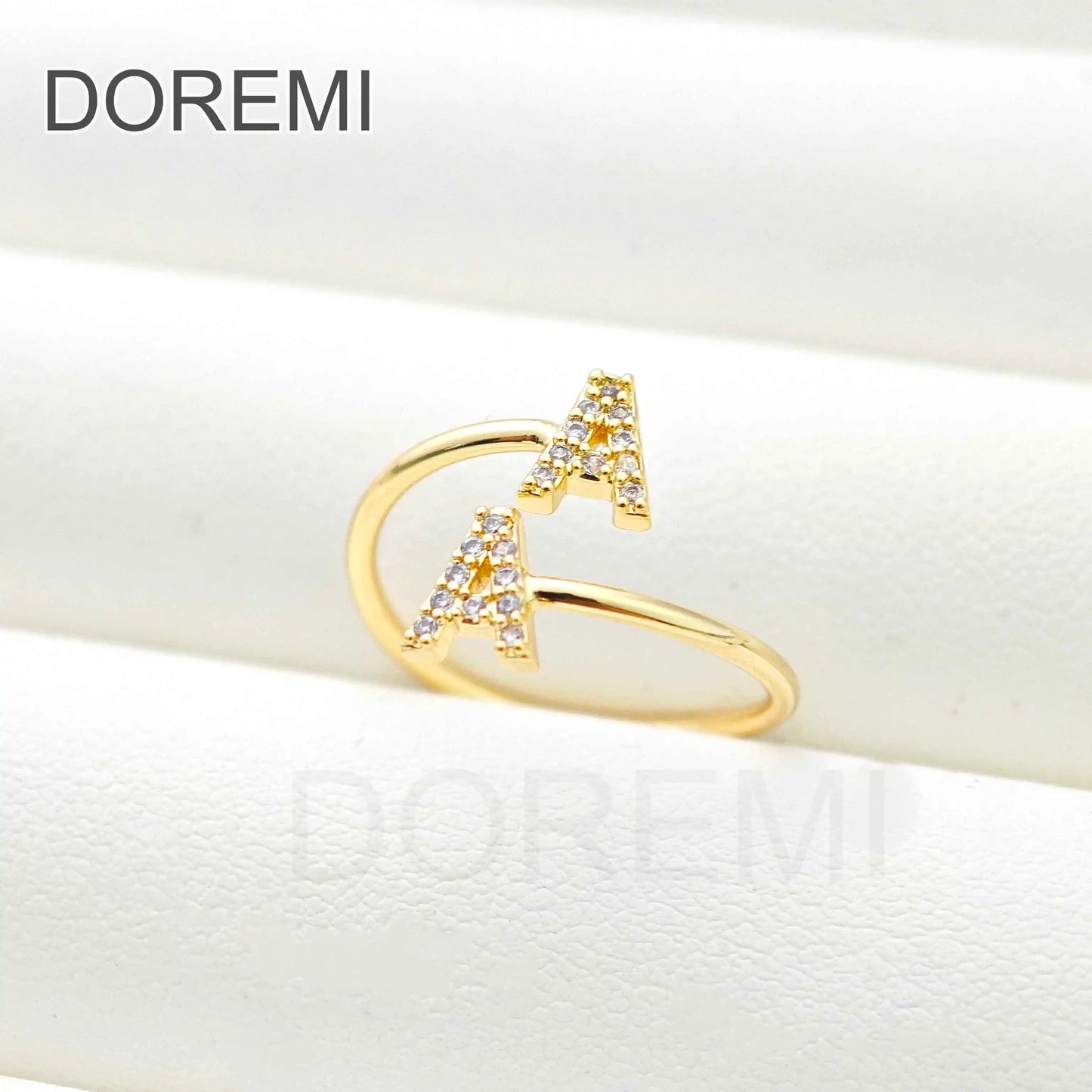 DOREMI Bague Lettre Initiale Double Zircon Blanc Bijoux Personnalisés Bague Initiale Femme Décalée Cadeau Bijoux