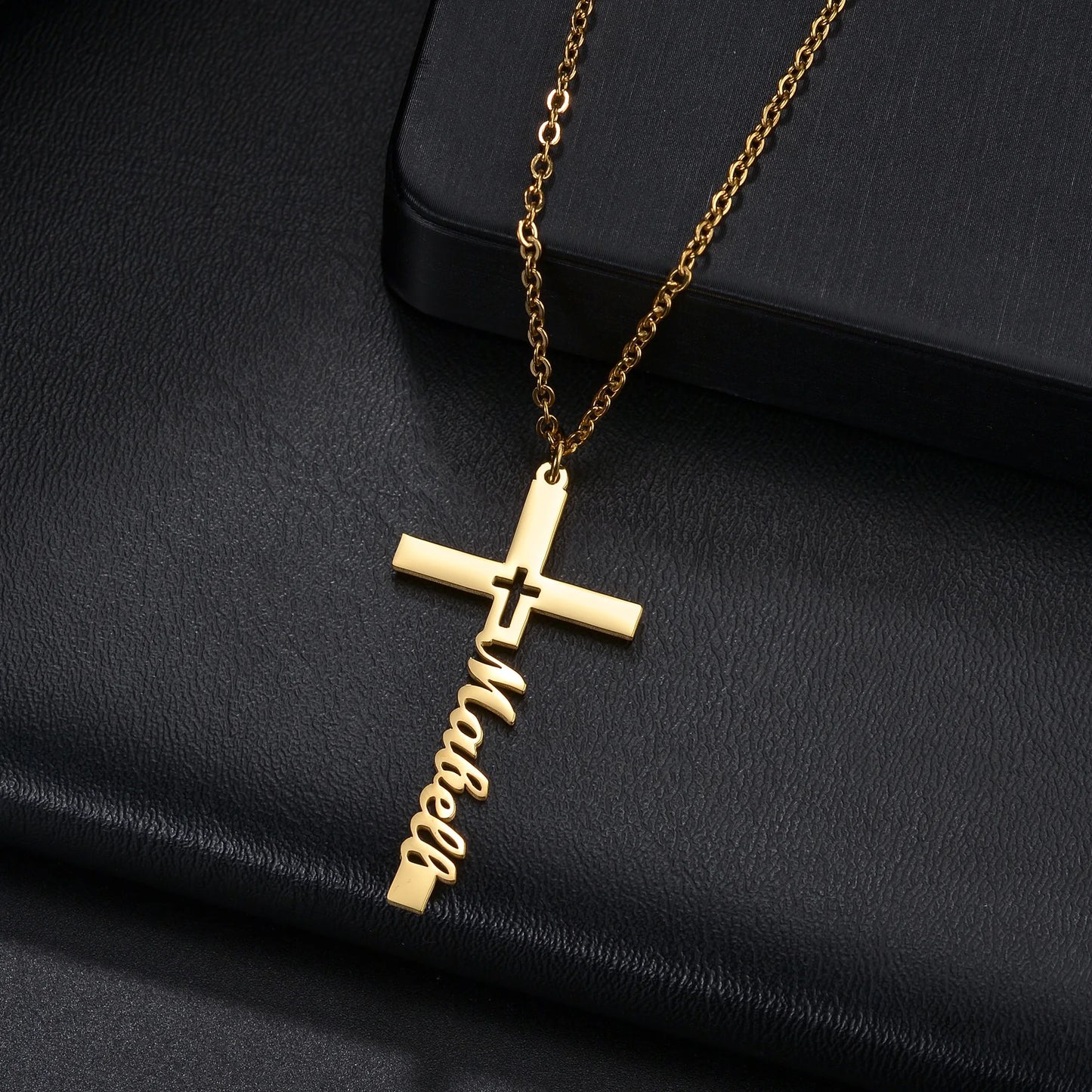 Acheerup Personalized Name Cross Necklace for Women Men Stainless Steel Customized Zircon Cross Pendant Jewelry Christian Gift