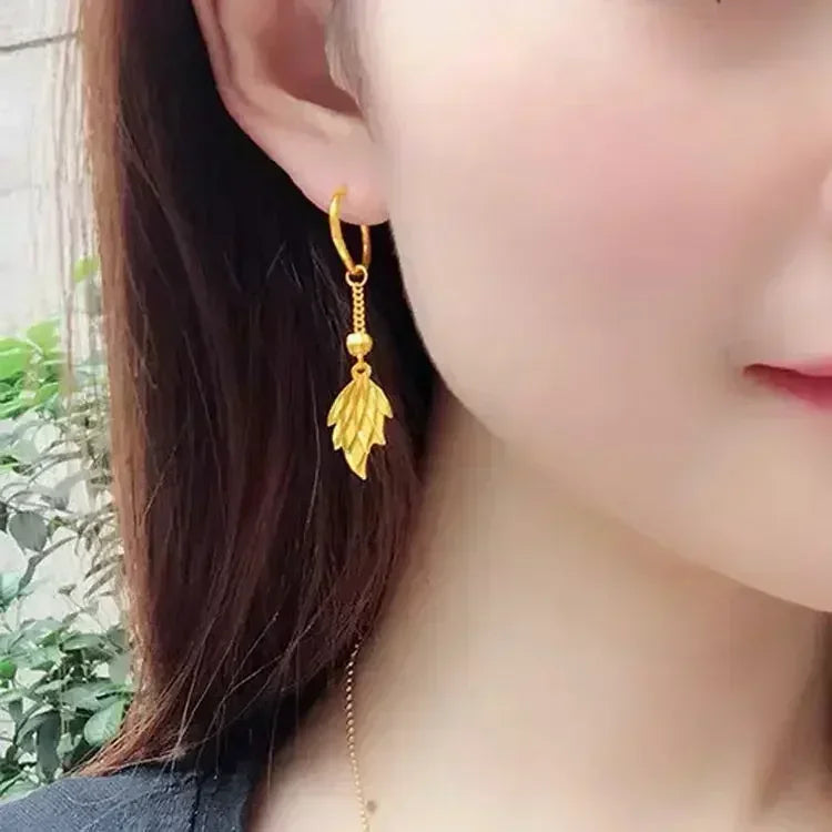 High Quality Gold Womens 24k Real Gold Earrings 999 Rich Temperament AU750 Three-dimensional Love Earrings Womens Jewelry