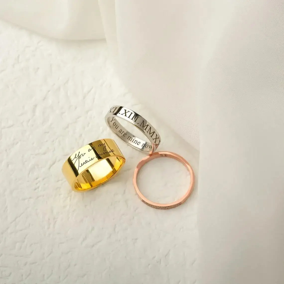 Bague personnalisée avec mot à l'intérieur et à l'extérieur, gravure délicate, nom personnalisé, bague empilable, unisexe, promesse d'éternité, cadeaux commémoratifs d'anniversaire