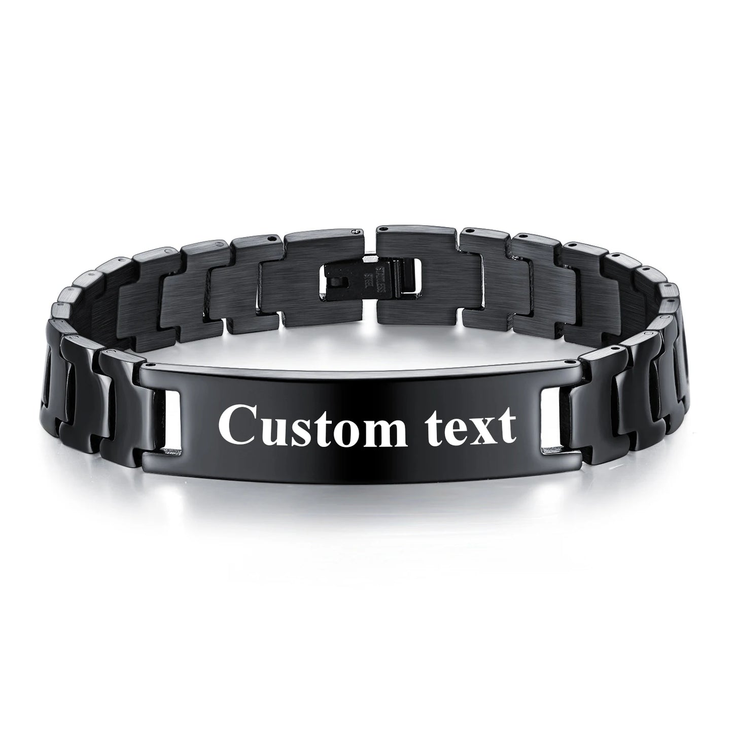 Personalize Custom Name Men Stainless Steel Bracelet Black 21cm Watch Band Smooth Engrave Logo Id Bracelets Gift Jewelry
