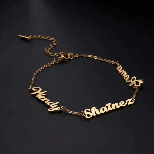 Customized Multiple Names Bracelet Women Stainless Steel Personalized Family Name Jewelry Gift for Friends Mother Girls