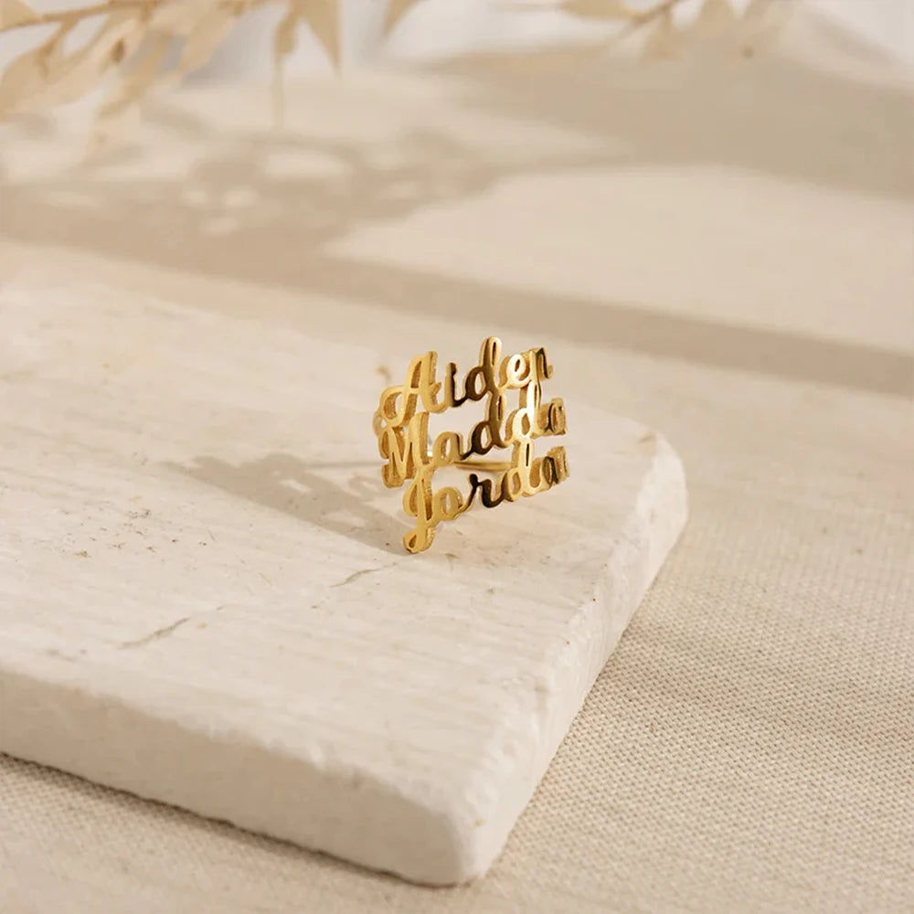 Bague réglable personnalisée pour femme avec 1 à 3 noms, anneau ouvert personnalisé en acier inoxydable, bijoux, cadeau pour le jour du souvenir