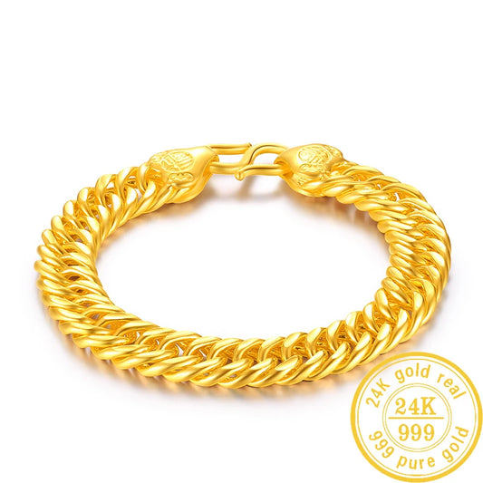 24K Pure Gold Bracelet Real 999 Solid Gold Bangle Generous Rich Men's Faucet Ouch Classic  Jewelry