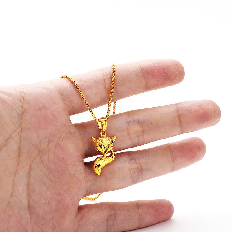 New AU999 gold necklace ladies little fox pendant 24K pure gold female clavicle chain real gold pendant for girlfriend gift