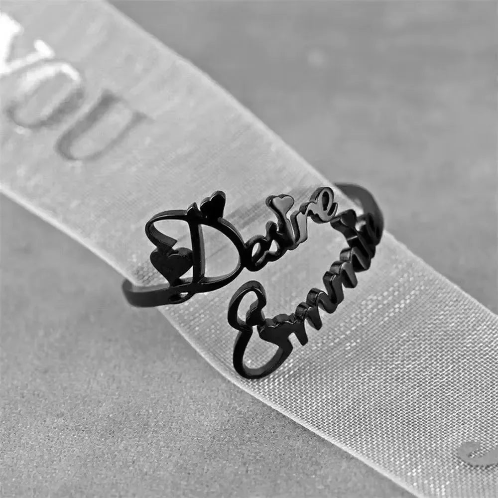 Bagues personnalisées pour couple avec double nom Bague réglable à la mode pour hommes Bijoux en acier inoxydable pour femmes Cadeaux de Saint-Valentin