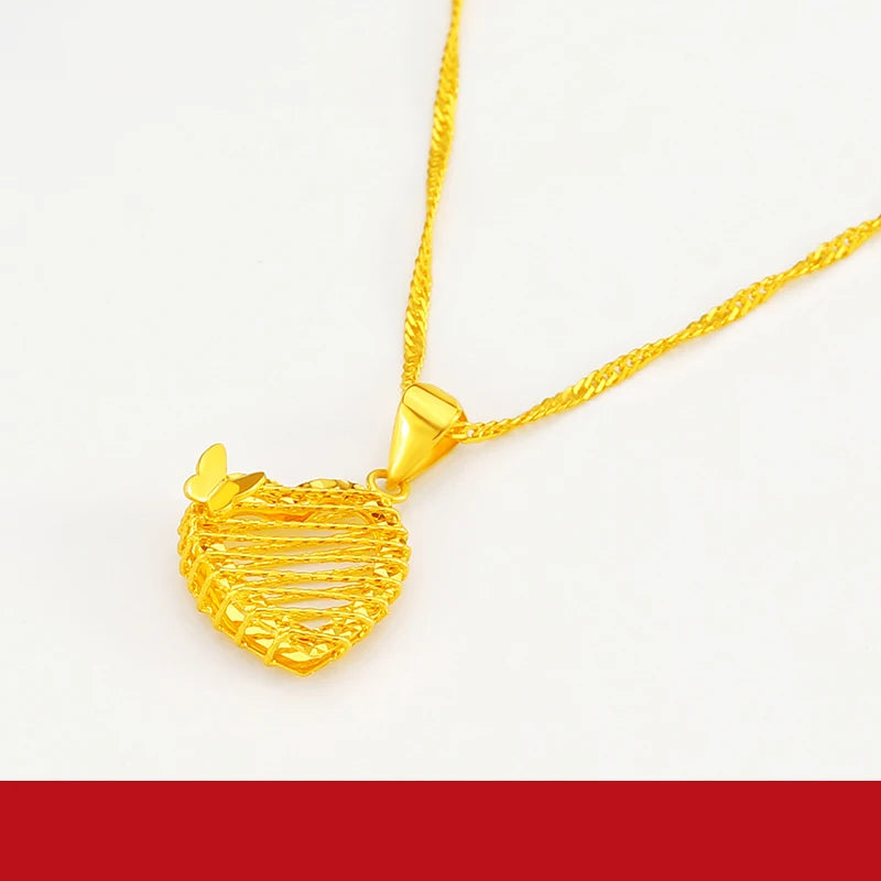 24K Pure Gold Pendant Real AU 999 Solid Gold Charm  Beautiful  Heart Line Classic Fine Jewelry