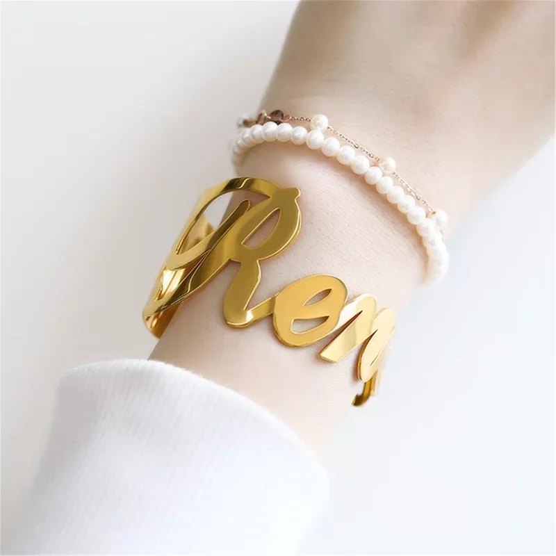 Big Personalized Custom Name Letter Bracelet Stainless Steel Gold Couple Bracelet Cuff Bangle Women Jewelry Valentine's Day Gift