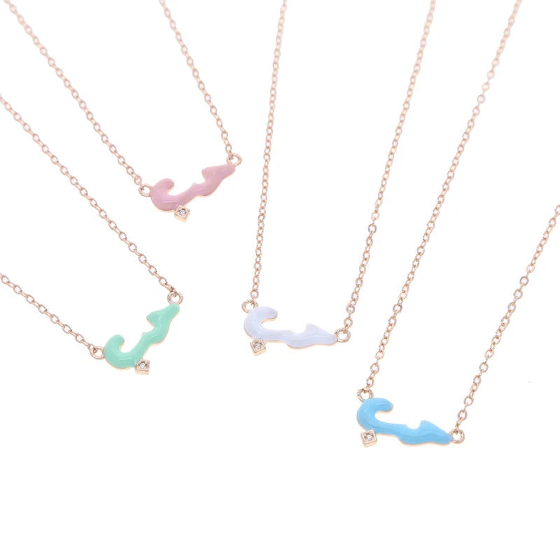 Micro Pave 5A CZ Pastel Enamel Small Arabic Love Letter Charm Necklace 2023 Valentine's Day Gift Fashion Jewelry