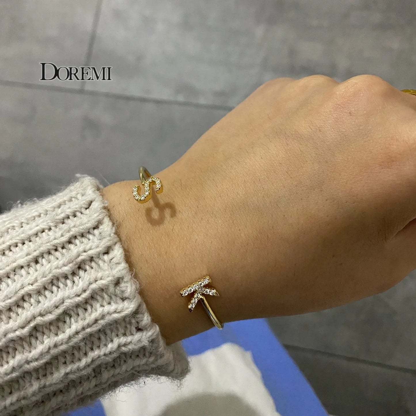 Custom Letter Bracelet Baby bangle Zirconia Pave Setting Initial bracelet Child & Adult size for  Unique Cuff Jewelry