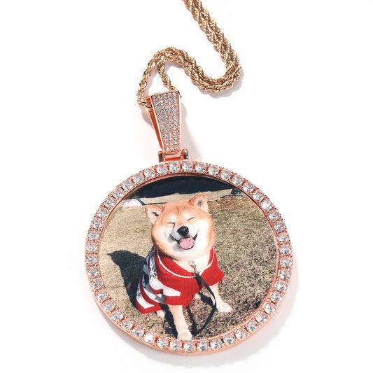 Collier pendentif photo personnalisé surdimensionné TBTK avec nom gravé et zircone cubique glacé, bijoux hip-hop, cadeaux de mémoire