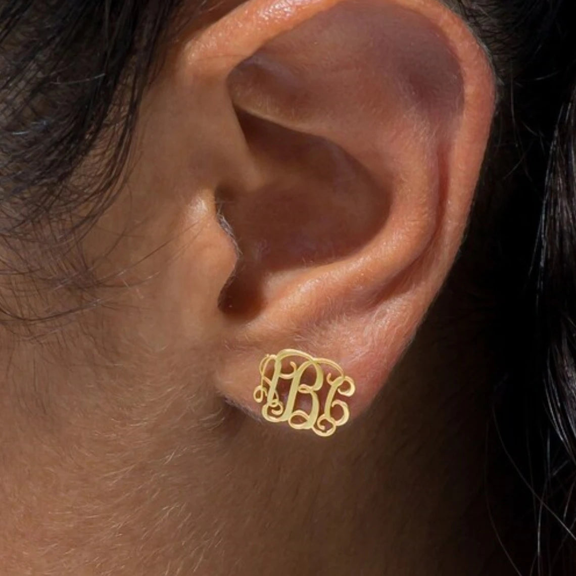 Monogram Earrings Customized Jewelry Stainless Steel Round Heart Initials Personalized Stud Earrings Women Fashion