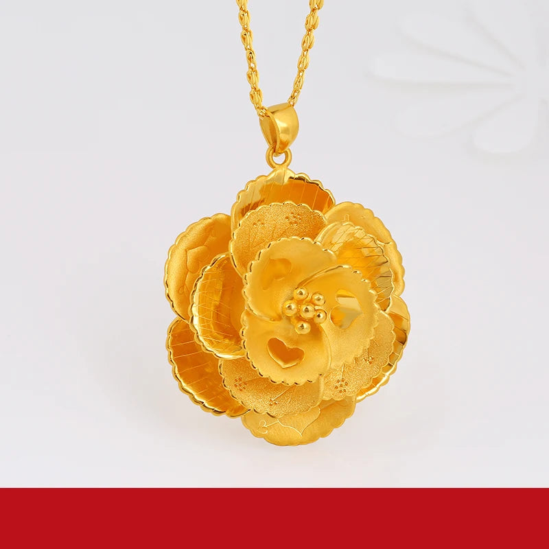 24K Pure Gold Pendant Real AU 999 Solid Gold Charm Beautiful Rose Trendy Classic Party Fine Jewelry