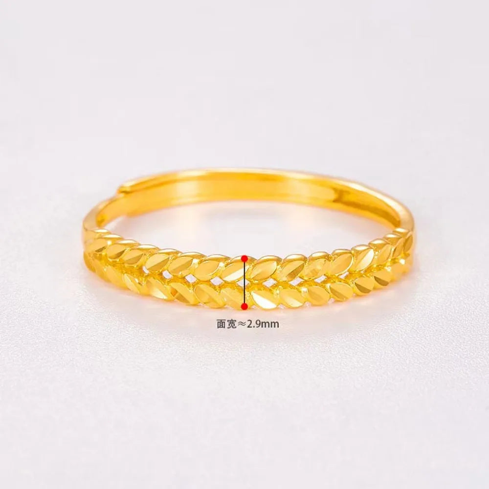 Real Pure 999 24K Yellow Gold Band Women Lucky 2.9mm Width Wheat Ring 1.94g 