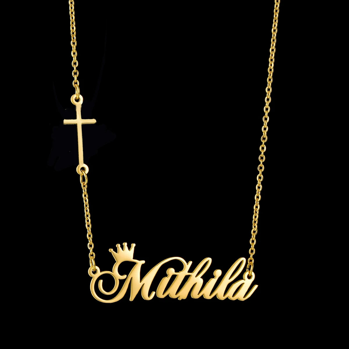 Acheerup Personalized Name Cross Necklace for Women Men Stainless Steel Customized Zircon Cross Pendant Jewelry Christian Gift