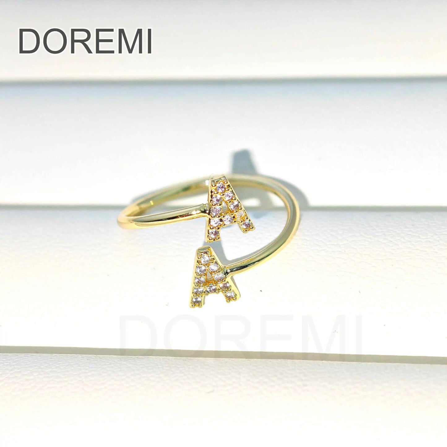 DOREMI Bague Lettre Initiale Double Zircon Blanc Bijoux Personnalisés Bague Initiale Femme Décalée Cadeau Bijoux