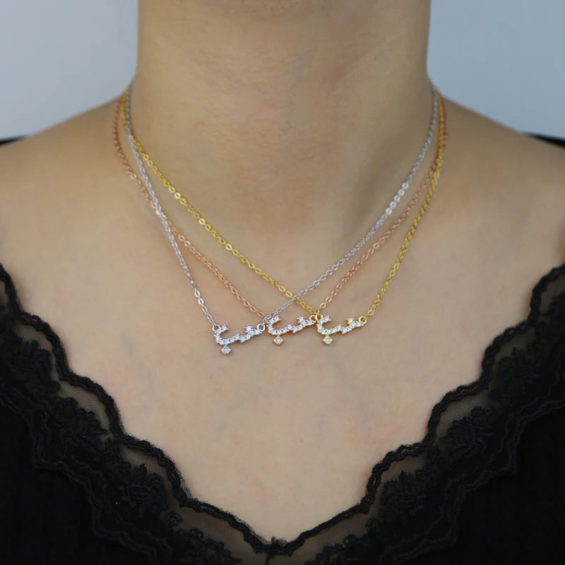 Micro Pave 5A CZ Pastel Enamel Small Arabic Love Letter Charm Necklace 2023 Valentine's Day Gift Fashion Jewelry