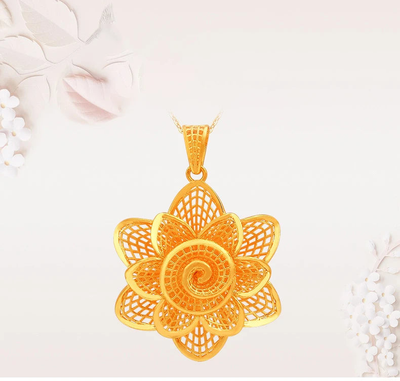 24K Pure Gold Pendant Real AU 999 Solid Gold Charm Beautiful Flower Fine Jewelry