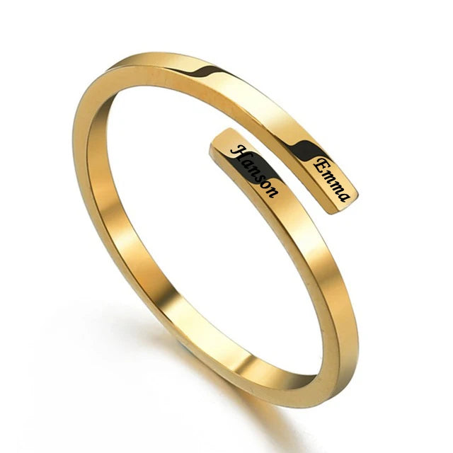 36 styles de bagues personnalisées pour hommes et femmes, bijoux de cadeau de mariage personnalisés, bagues de couple à double nom, bagues de nom de taille réglable