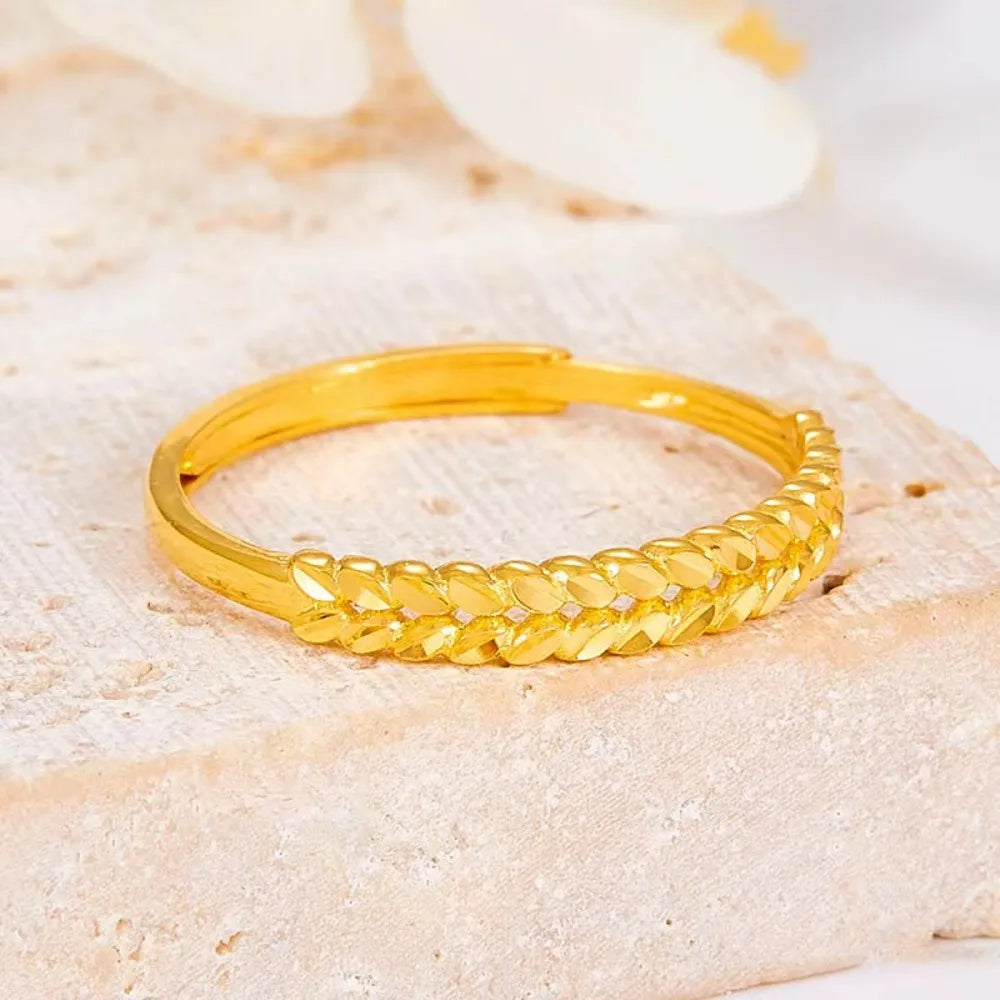 Real Pure 999 24K Yellow Gold Band Women Lucky 2.9mm Width Wheat Ring 1.94g 