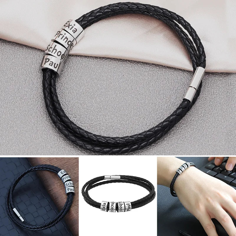 Personalized Stainless Steel Name Bracelet Laser Engrave Custom Men's Bracelet Gift for Boyfriend Husband Party Accessories 2024
