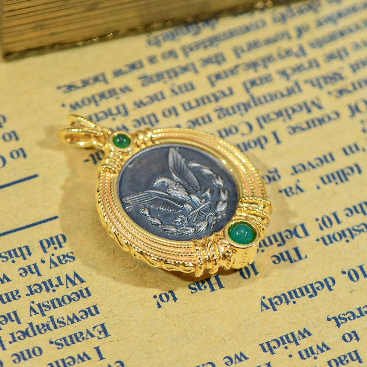 18K Gold Necklace Ancient Coin Pendant Round Lion Head & Bird AU750 Yellow Gold Pendant Women's Fine Jewelry