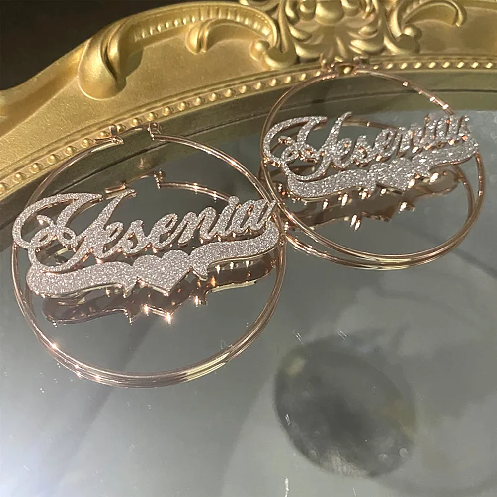 Custom Frosted Name Round Earrings Stainless Steel Personalized Customize Earring Women Jewelry Halloween Christmas Present New