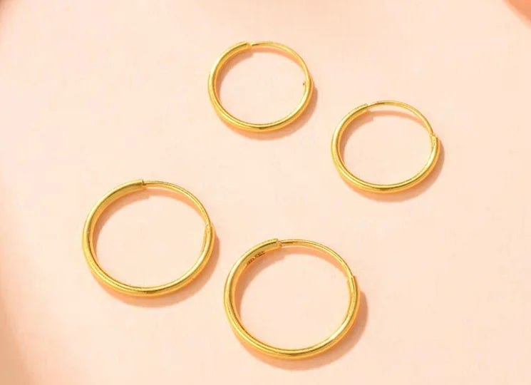 24k pure gold earrings for women 999 real gold hoop earring round circle earrings 10mm 12mm