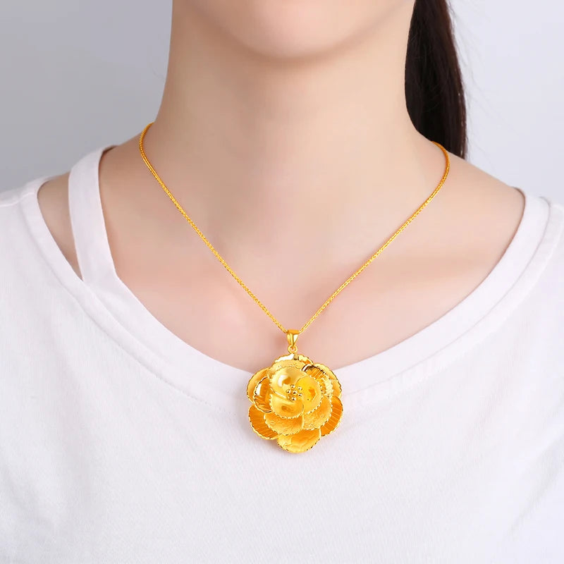 24K Pure Gold Pendant Real AU 999 Solid Gold Charm Beautiful Rose Trendy Classic Party Fine Jewelry