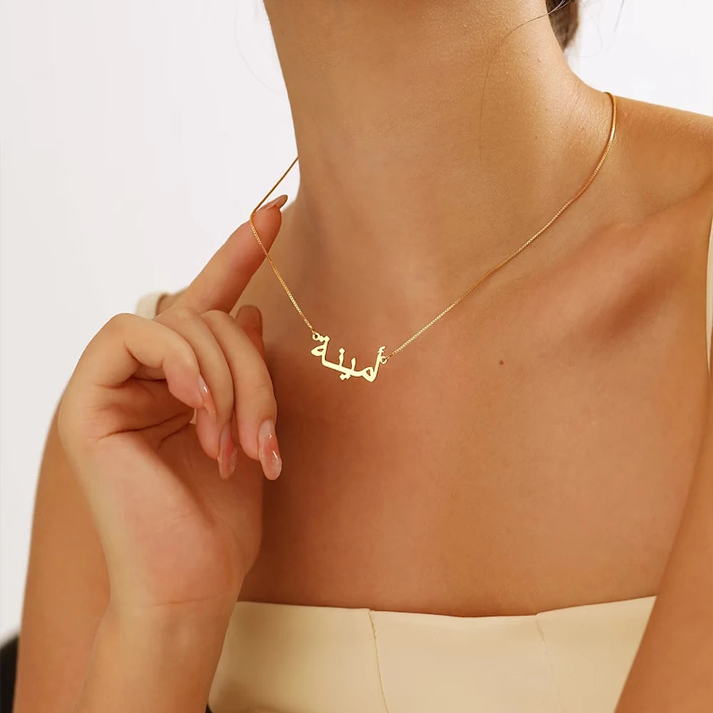 Customized Arabic Name Necklaces for Women Gold Silver Box Chain Stainless Steel Jewelry Personalized Hebrew Pendant Choker Gift