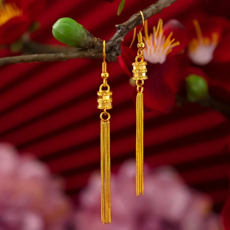 High quality womens gold 999 earrings small waist tassel 24k four-leaf clover gemstone earrings AU750 fashion trend pure gold