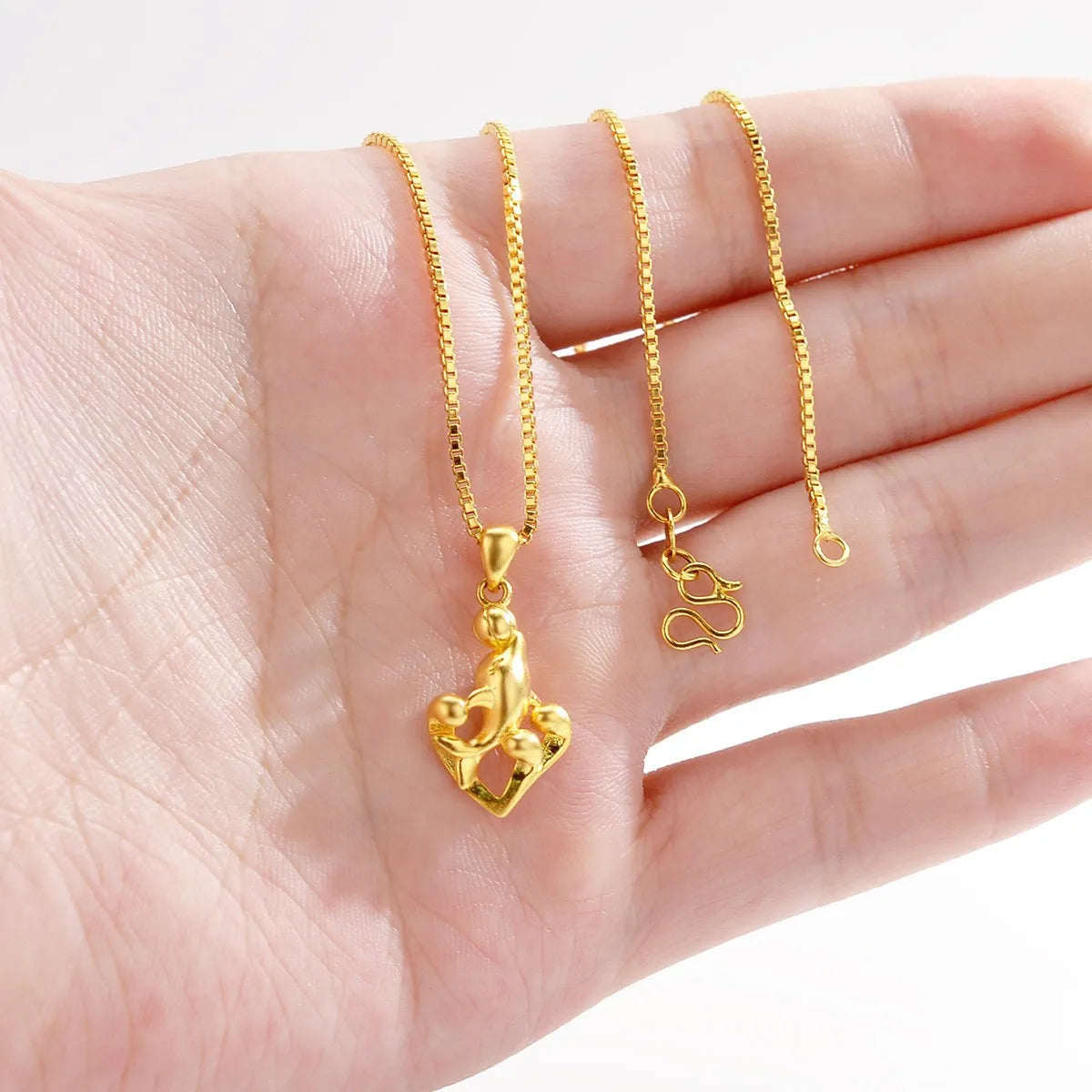 AU999 gold jewelry necklace dolphin pendant womens necklace pendant 24K pure gold necklace gold