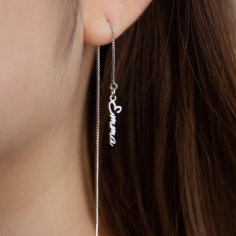 Personalised Chains Tassel Earrings for Women a pair Custom Name Pandent Linear Threader Girls Earrings Stainless Steel Jewelry