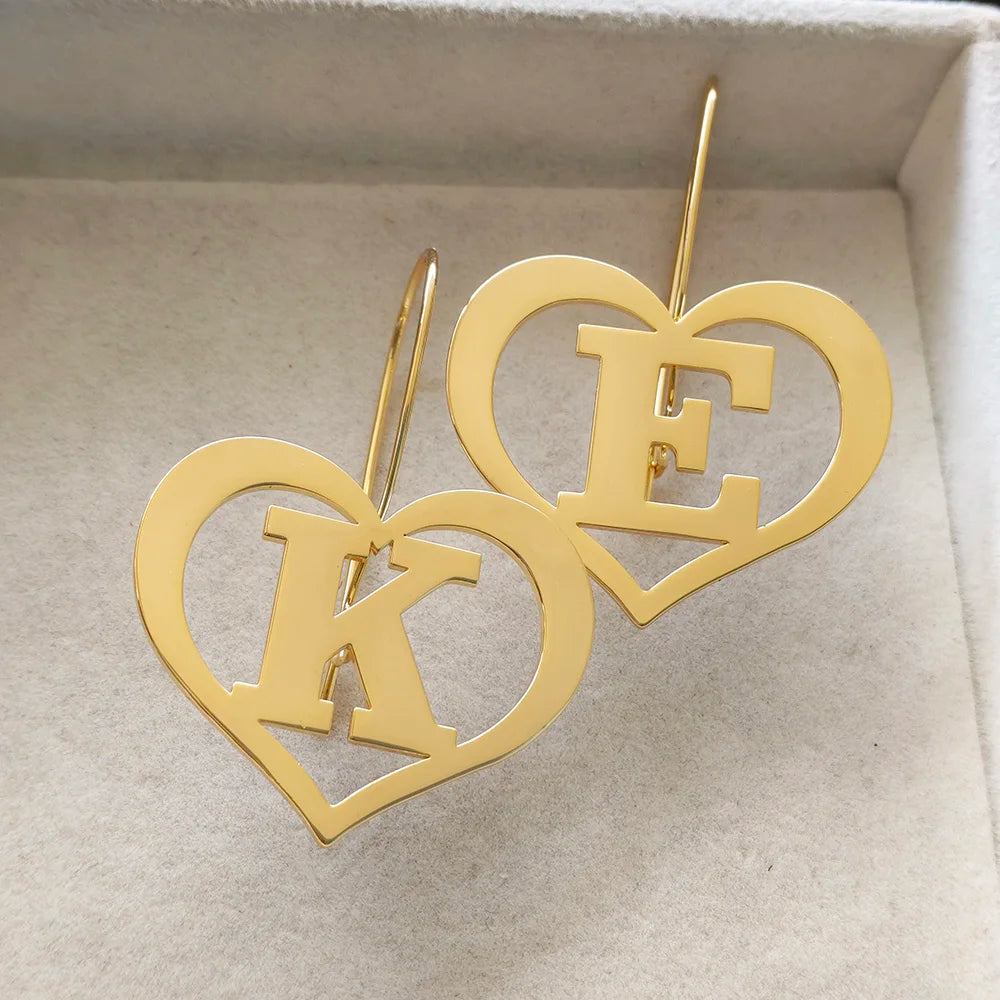 Customize A-Z Letter Heart Shape Earrings Personality Design Initials Long Earhooks Earring Trend 2024 Party Punk Jewelry Gift