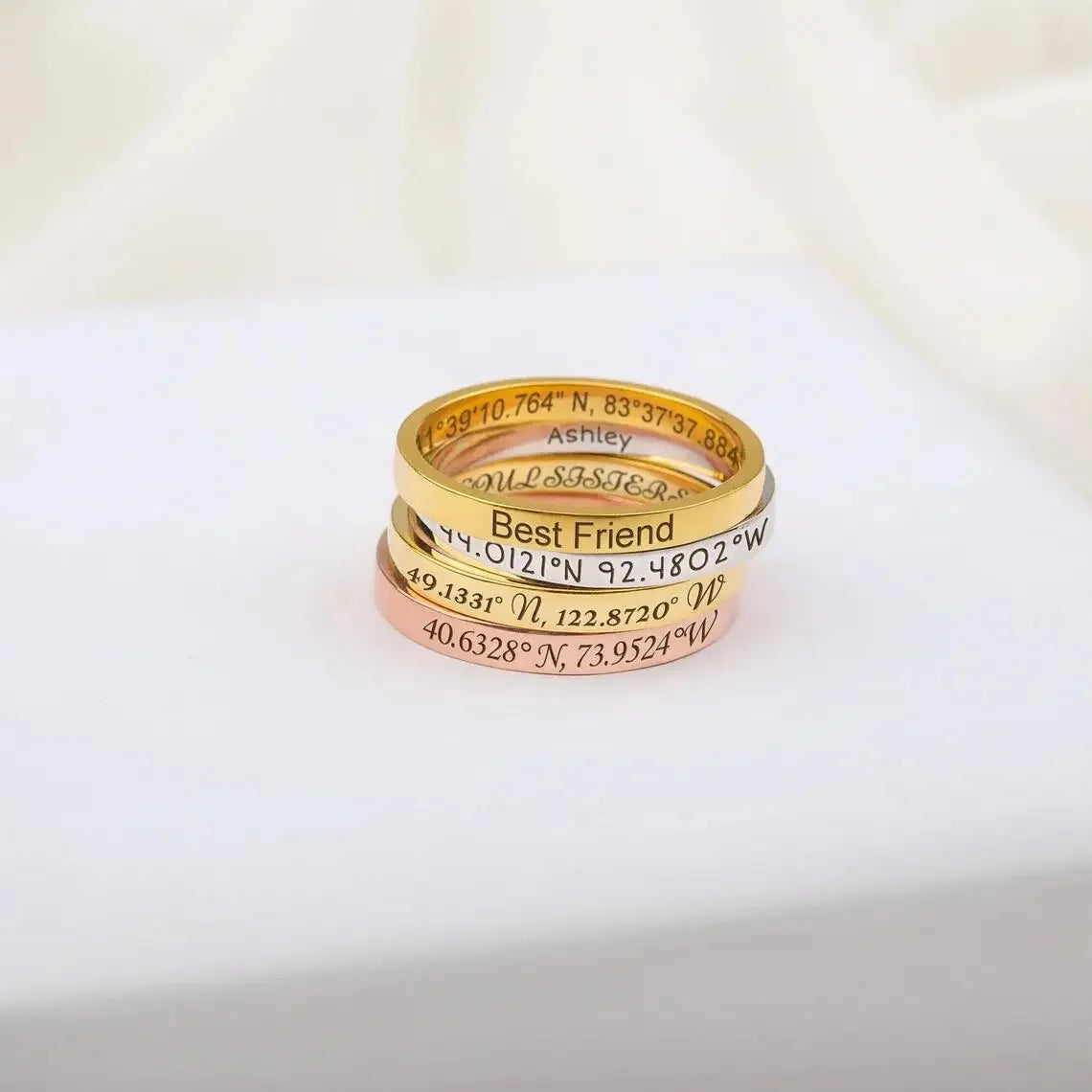 Bague personnalisée avec mot à l'intérieur et à l'extérieur, gravure délicate, nom personnalisé, bague empilable, unisexe, promesse d'éternité, cadeaux commémoratifs d'anniversaire