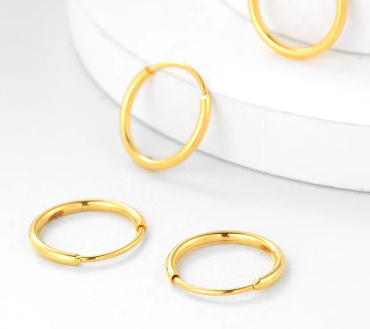 24k pure gold earrings for women 999 real gold hoop earring round circle earrings 10mm 12mm