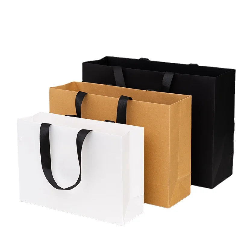 5Pcs High Quality Custom Logo Gift bag Shopping bags For Small Business Packages Personization Wig Clothing Package Kraft Bags