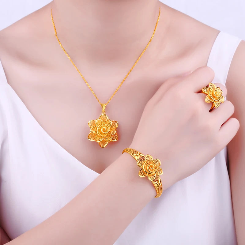 24K Pure Gold Pendant Real AU 999 Solid Gold Charm Beautiful Flower Fine Jewelry