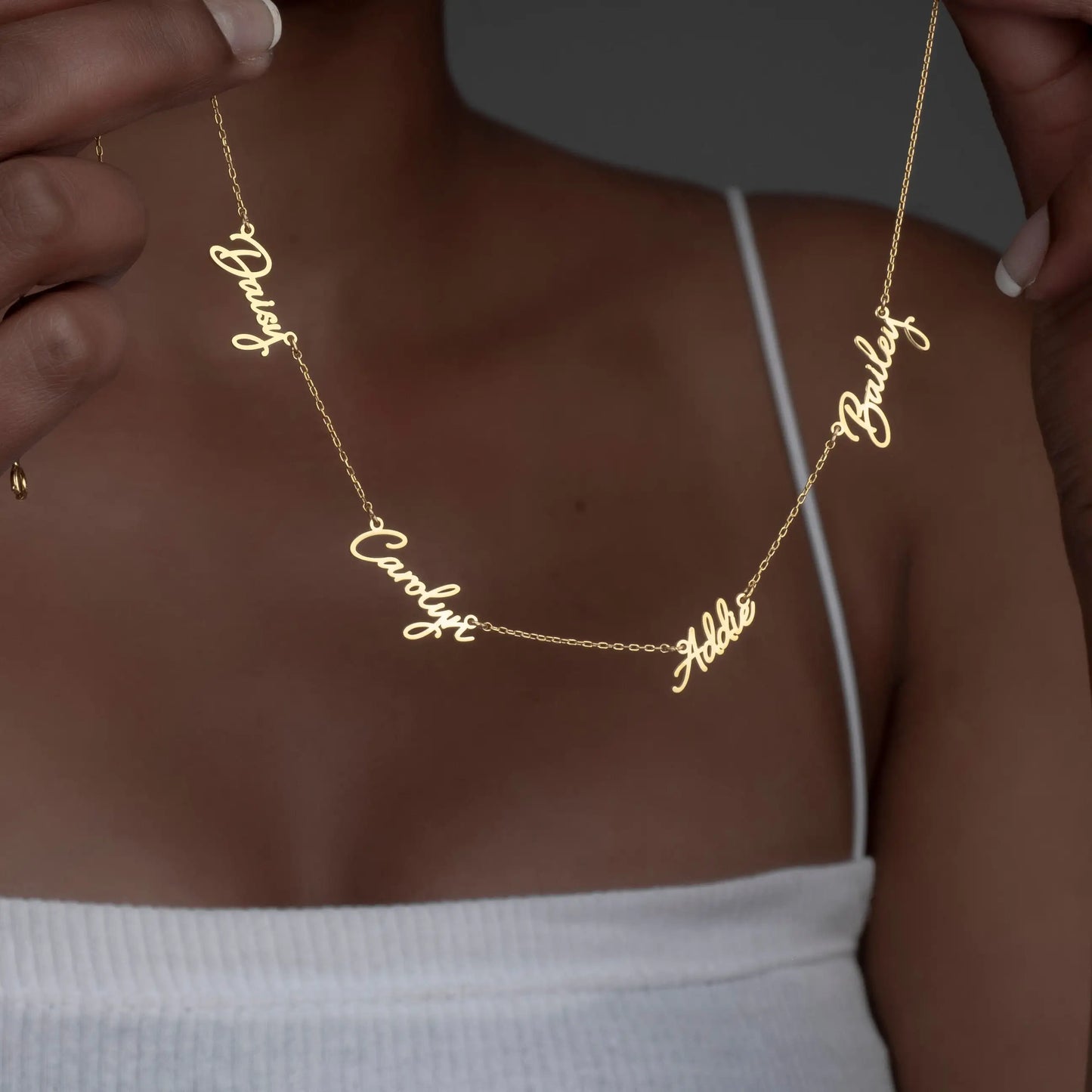 Custom Multiple Name Necklaces For Women Gold Plated Stainless Steel 2 3 4 5 Names Necklace Family Christmas Jewelry Gift