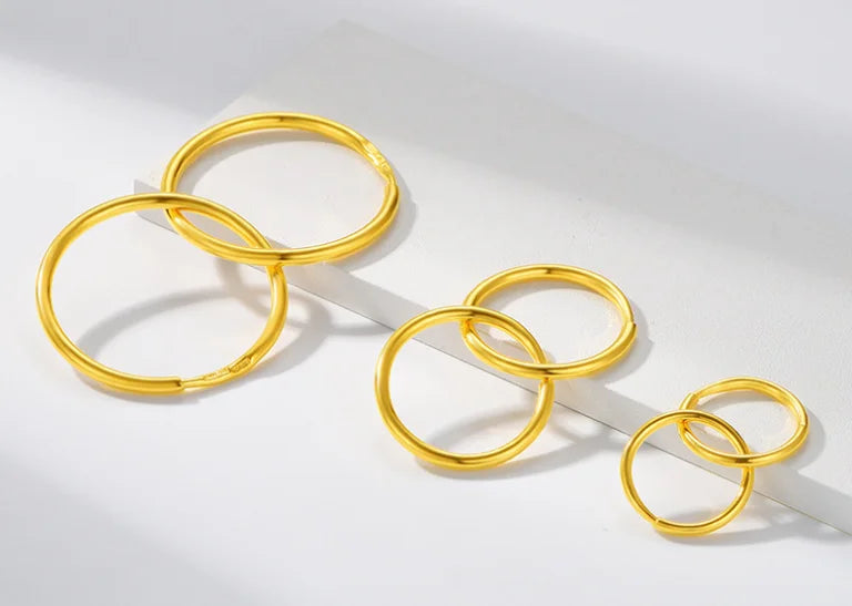 24k pure gold earrings for women 999 real gold hoop earring round circle earrings 10mm 12mm