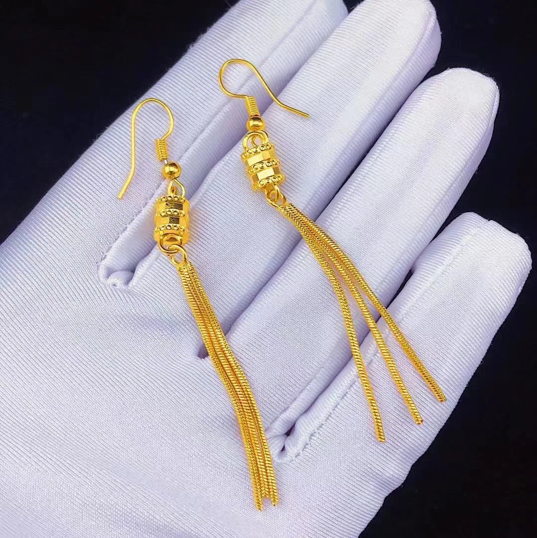 High quality womens gold 999 earrings small waist tassel 24k four-leaf clover gemstone earrings AU750 fashion trend pure gold