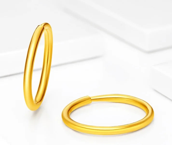 24k pure gold earrings for women 999 real gold hoop earring round circle earrings 10mm 12mm