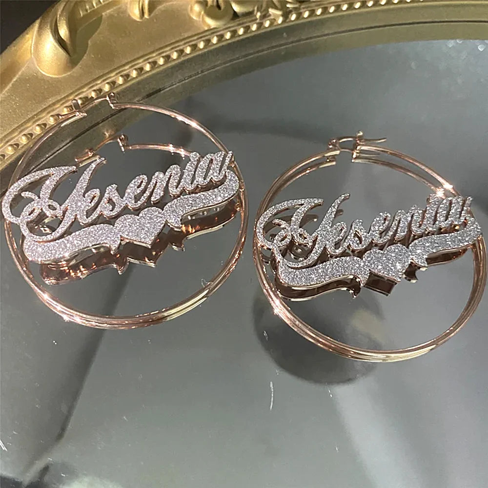 Custom Frosted Name Round Earrings Stainless Steel Personalized Customize Earring Women Jewelry Halloween Christmas Present New