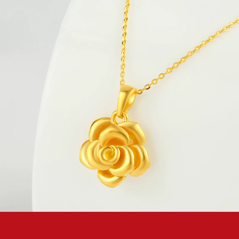 24K Pure Gold Pendant Real AU 999 Solid Gold Charm Lucy Rose Beautiful  Trendy Classic Party Fine Jewelry