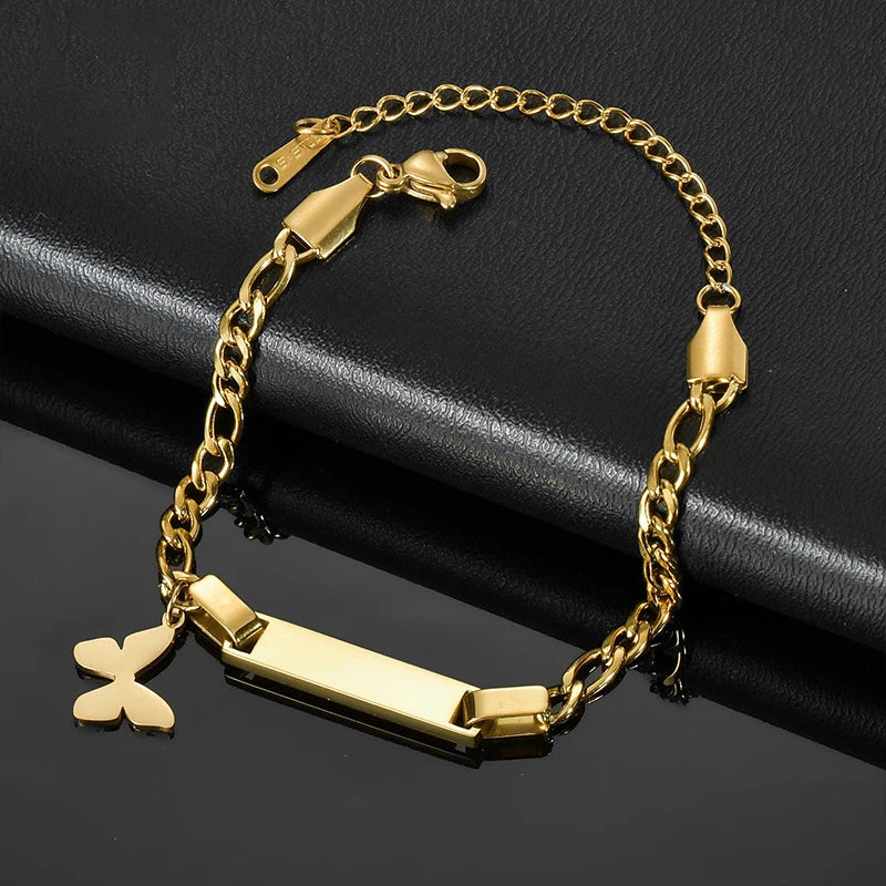 Gold Plated Personalized Baby Bracelet Customized Name Jewelry Nameplate Engraved Bangle Children's Jewelry for Boy Girls Gift