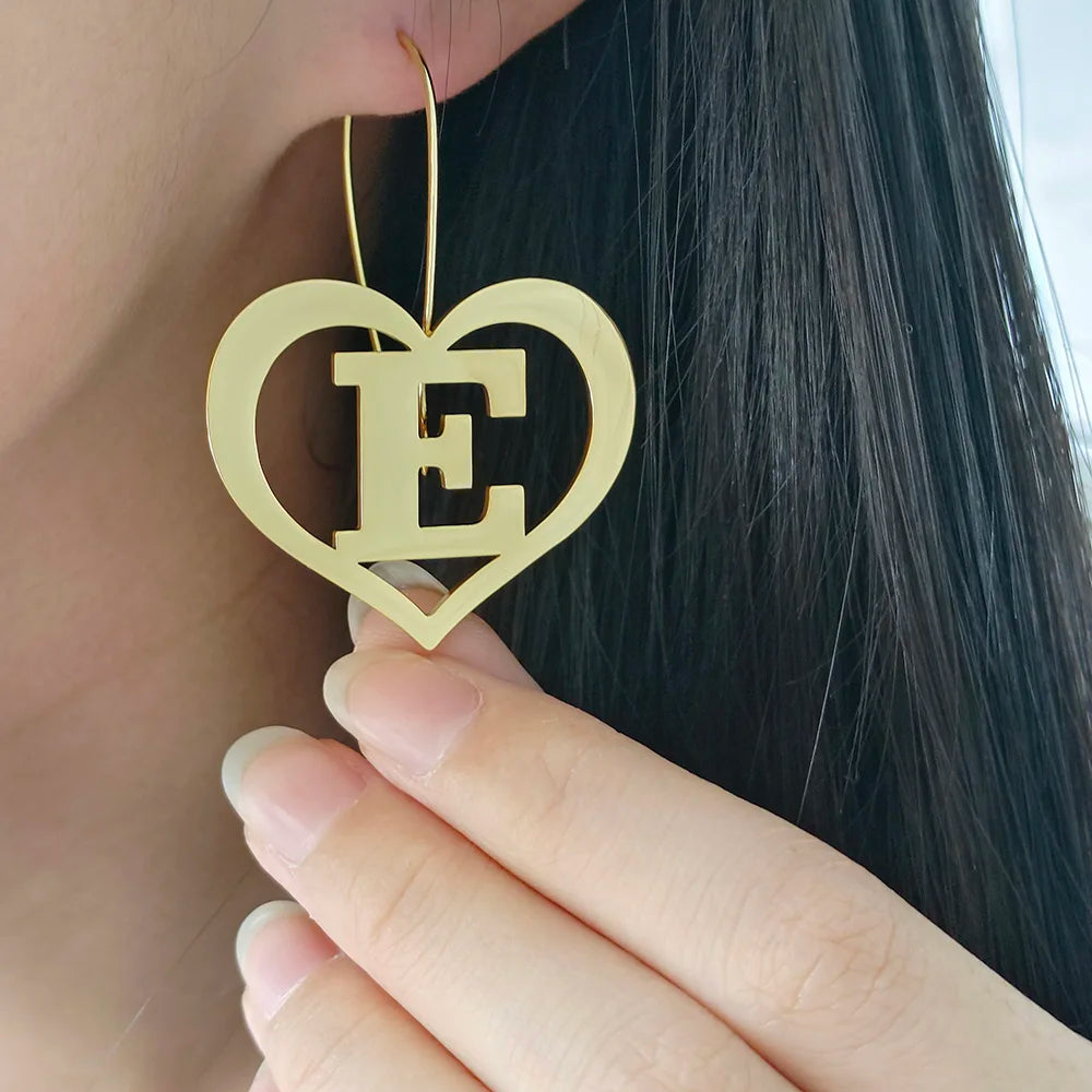 Customize A-Z Letter Heart Shape Earrings Personality Design Initials Long Earhooks Earring Trend 2024 Party Punk Jewelry Gift