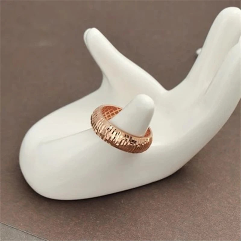 18K Rose Gold Carving Wide Version Ring K Gold Genuine Women's Plain Gold Gift AU750