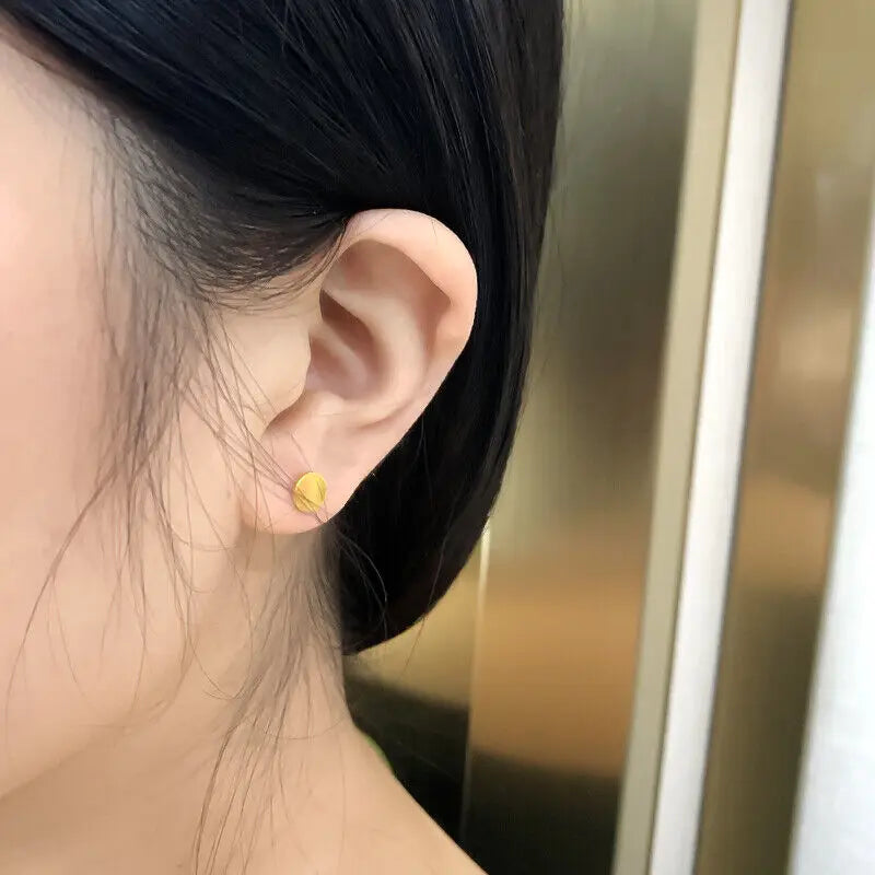 Pure 24K Yellow Gold Earrings Stud For Women Beauty Rose Flower Earrings 9mm Size
