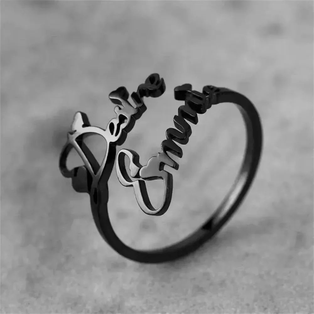 Bagues personnalisées pour couple avec double nom Bague réglable à la mode pour hommes Bijoux en acier inoxydable pour femmes Cadeaux de Saint-Valentin